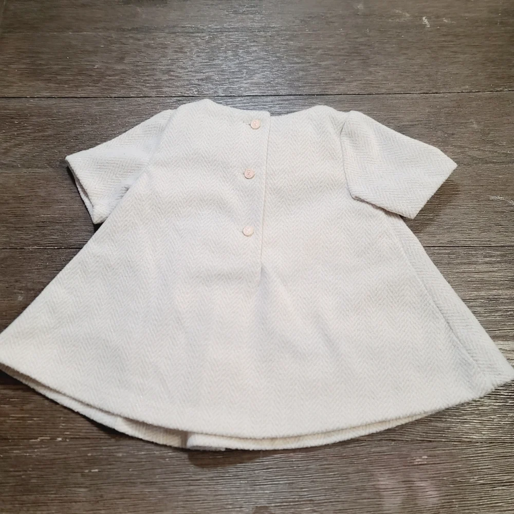 Tahari Beige Neutral Herringbone Bow Couture Baby Dress 3-6 Months